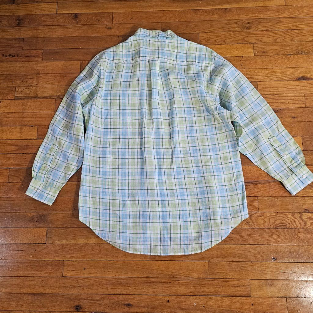Vineyard Vines Green Blue Plaid Linen Button Down Shirt Large - Picture 5 of 6